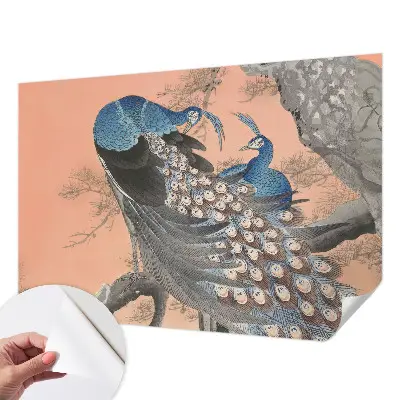 Papel de parede autocolante para quarto com padrão de pavão em estilo elegante