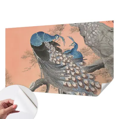 Papel de parede autocolante para quarto com padrão de pavão em estilo elegante