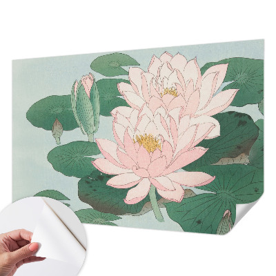 Papel de parede autocolante para sala com padrão lótus aquático