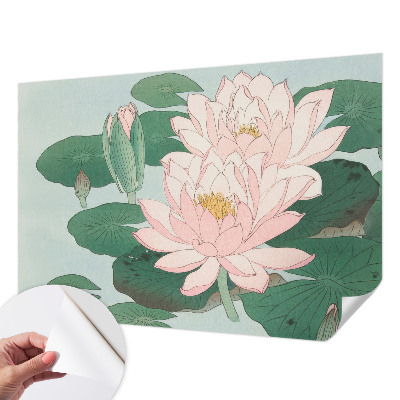 Papel de parede autocolante para sala com padrão lótus aquático