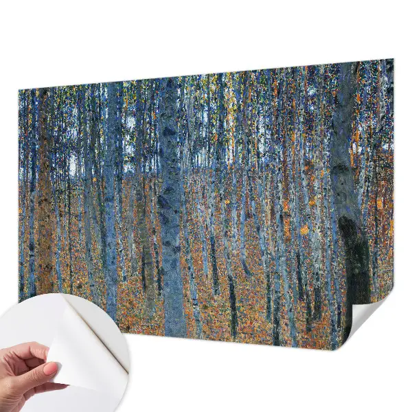 Autocolante de parede fotográfico com imagem de uma floresta de bétulas