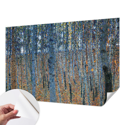 Autocolante de parede fotográfico com imagem de uma floresta de bétulas