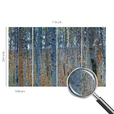Autocolante de parede fotográfico com imagem de uma floresta de bétulas