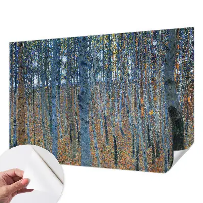 Autocolante de parede fotográfico com imagem de uma floresta de bétulas