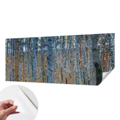 Autocolante de parede fotográfico com imagem de uma floresta de bétulas