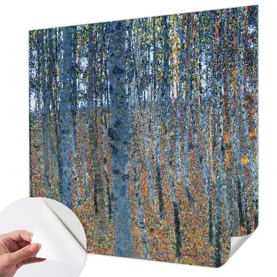 Autocolante de parede fotográfico com imagem de uma floresta de bétulas