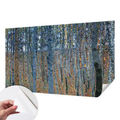 Autocolante de parede fotográfico com imagem de uma floresta de bétulas