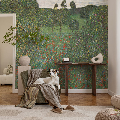 Papel de parede infantil com estampa de prado florido