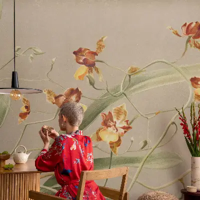 Papel de parede autocolante para quarto com estampa de orquídeas clássicas