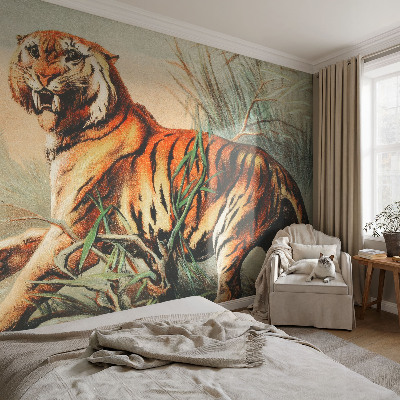 Autocolante de parede fotográfico com estampa de tigre em motivo natural