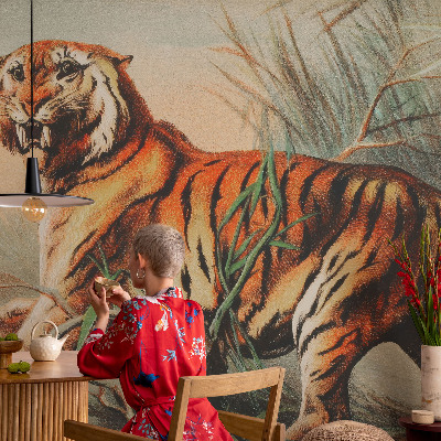 Autocolante de parede fotográfico com estampa de tigre em motivo natural