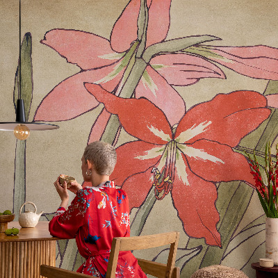 Papel de parede autocolante com estampa de flores de lírio-de-um-dia