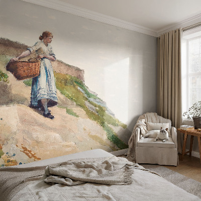 Papel de parede autocolante com estampa de paisagem feminina