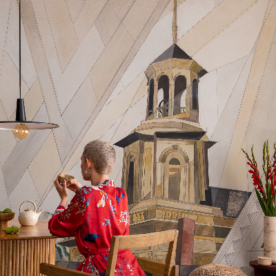 Papel de parede infantil com estampa de torre arquitetônica