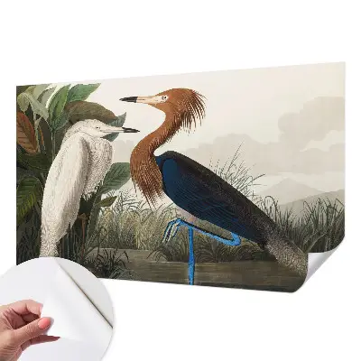 Papel de parede autocolante com estampa de pássaros e folhagens