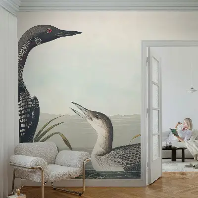 Papel de parede autocolante para sala com estampa de pássaros sobre a água