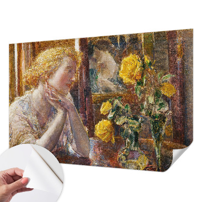 Papel de parede infantil com estampa de mulher e rosas