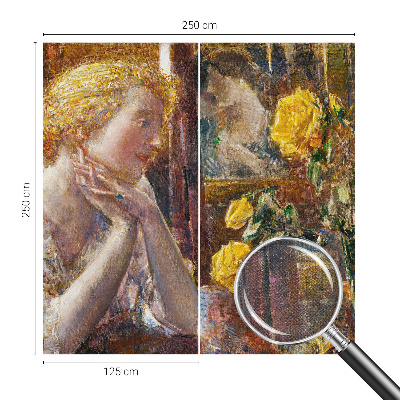 Papel de parede infantil com estampa de mulher e rosas