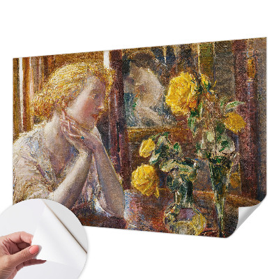 Papel de parede infantil com estampa de mulher e rosas