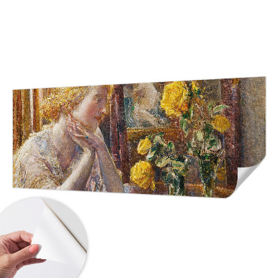 Papel de parede infantil com estampa de mulher e rosas