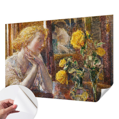 Papel de parede infantil com estampa de mulher e rosas