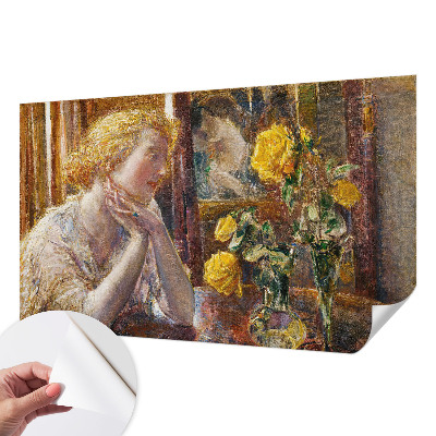 Papel de parede infantil com estampa de mulher e rosas