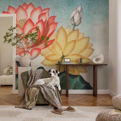 Papel de parede autocolante com estampa de flores de lótus