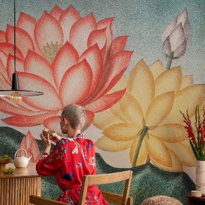 Papel de parede autocolante com estampa de flores de lótus