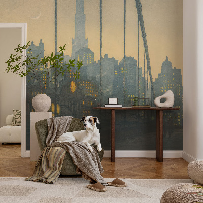 Papel de parede autocolante para quarto com estampa de panorama noturno