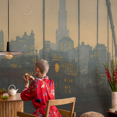 Papel de parede autocolante para quarto com estampa de panorama noturno
