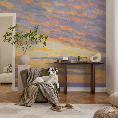 Papel de parede autocolante para quarto com estampa de céu em tons pastel