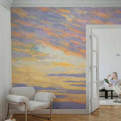 Papel de parede autocolante para quarto com estampa de céu em tons pastel