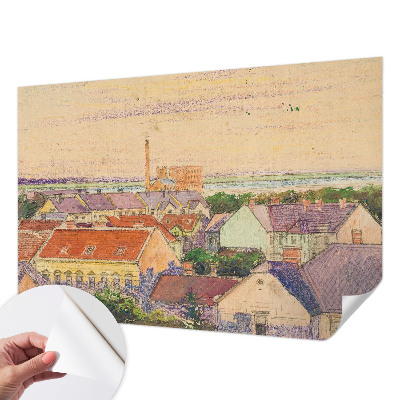 Papel de parede 3D com estampa de telhados urbanos