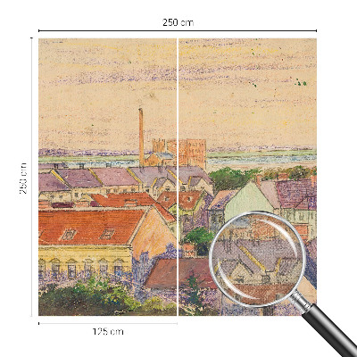 Papel de parede 3D com estampa de telhados urbanos