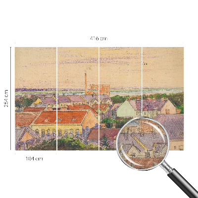 Papel de parede 3D com estampa de telhados urbanos