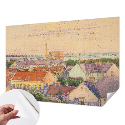 Papel de parede 3D com estampa de telhados urbanos