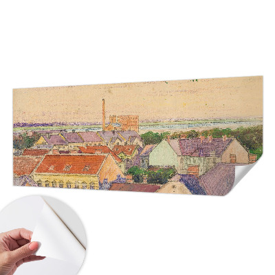 Papel de parede 3D com estampa de telhados urbanos