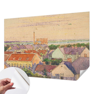 Papel de parede 3D com estampa de telhados urbanos