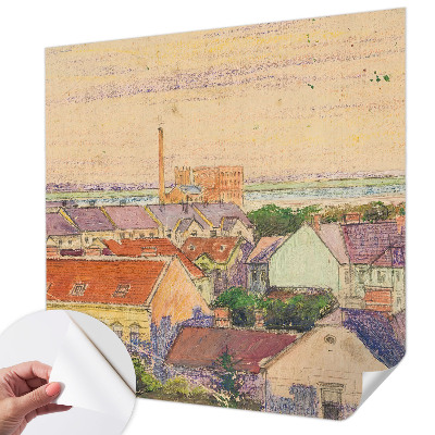 Papel de parede 3D com estampa de telhados urbanos