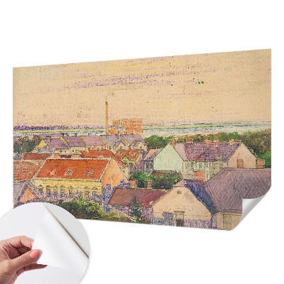 Papel de parede 3D com estampa de telhados urbanos