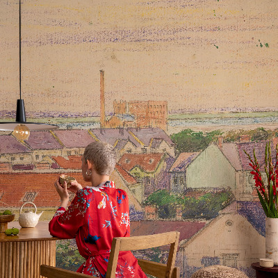 Papel de parede 3D telhados urbanos