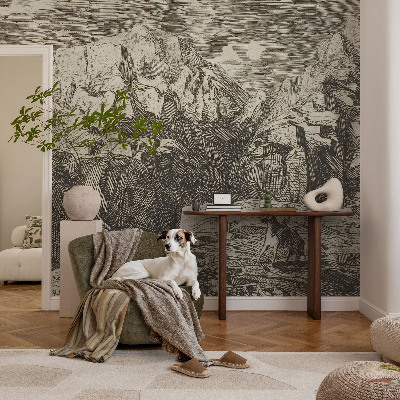Papel de parede infantil com paisagem montanhosa