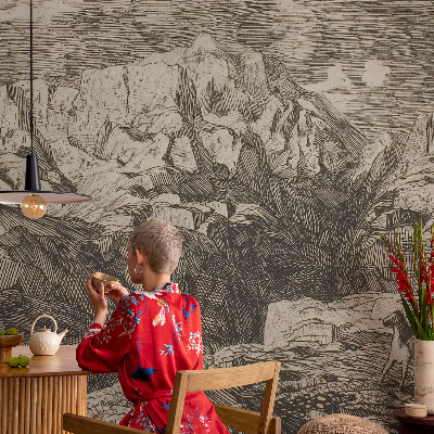 Papel de parede infantil com paisagem montanhosa