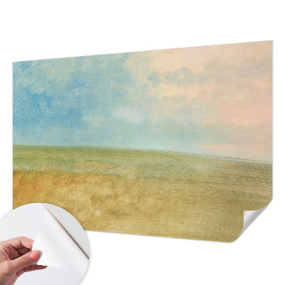 Autocolante de parede fotográfico com imagem de campos em tons pastel