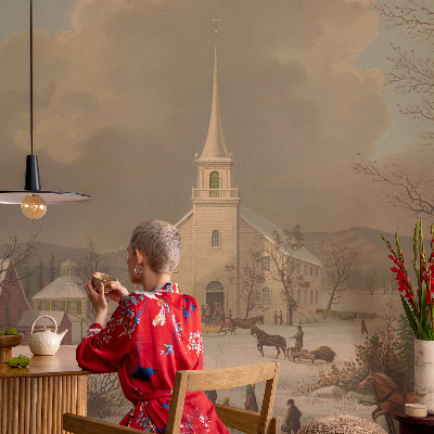 Papel de parede infantil com estampa de paisagem de inverno