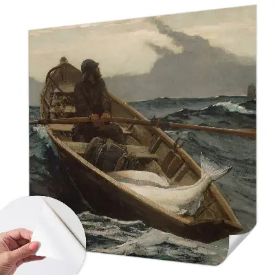 Papel de parede autocolante para sala com estampa de pescador no mar