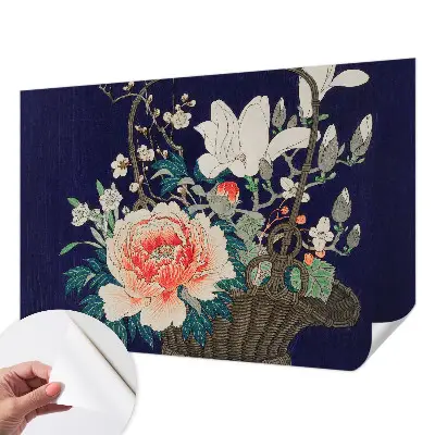 Papel de parede 3D com estampa de cesta de flores