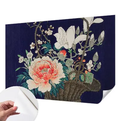 Papel de parede 3D com estampa de cesta de flores