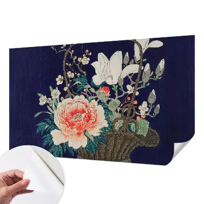 Papel de parede 3D com estampa de cesta de flores