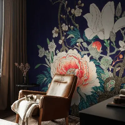 Papel de parede 3D com estampa de cesta de flores